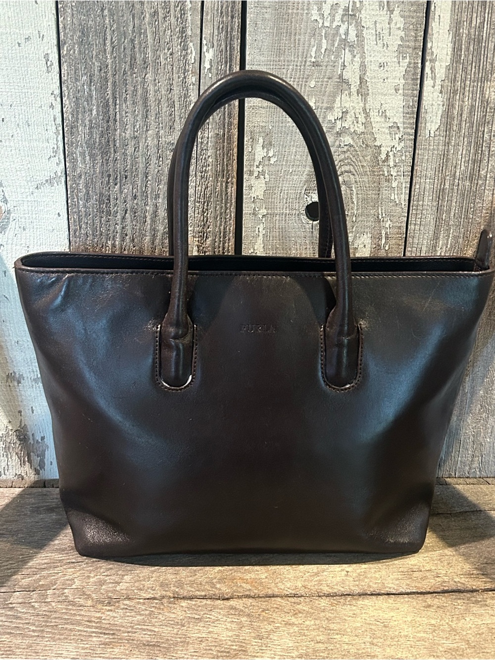 Vintage FURLA Brown Smooth Leather Tote Bag